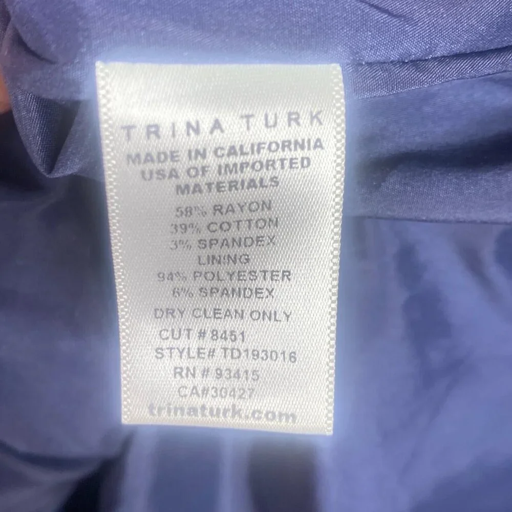 Trina Turk Dress Womens 10 Blue Floral Drop Waist Resort Embellished - Picture 13 of 13